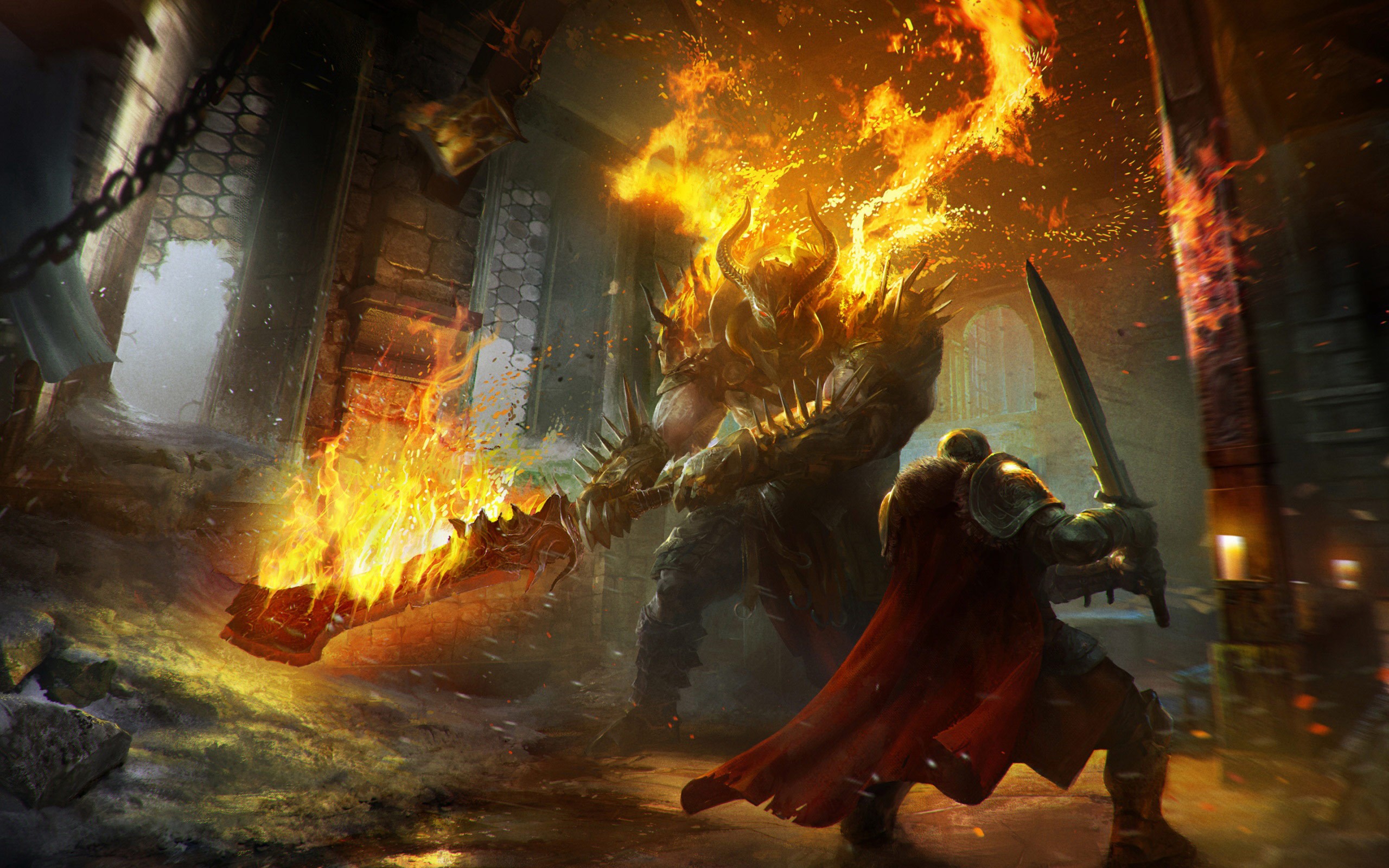 General 2560x1600 Lords of the Fallen artwork fantasy art demon knight video games PC gaming video game art creature sword fire burning