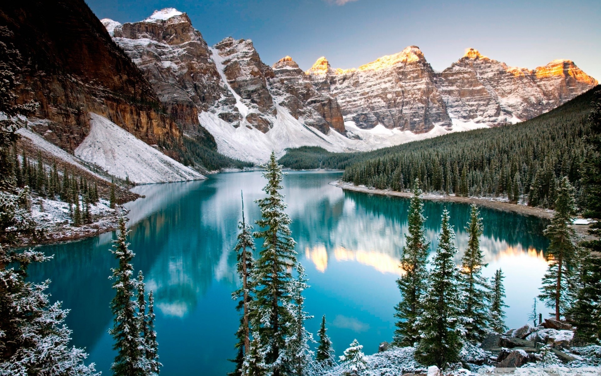 General 1920x1200 landscape winter mountains forest lake reflection Banff National Park Moraine Lake Canada pine trees valley nature trees snow