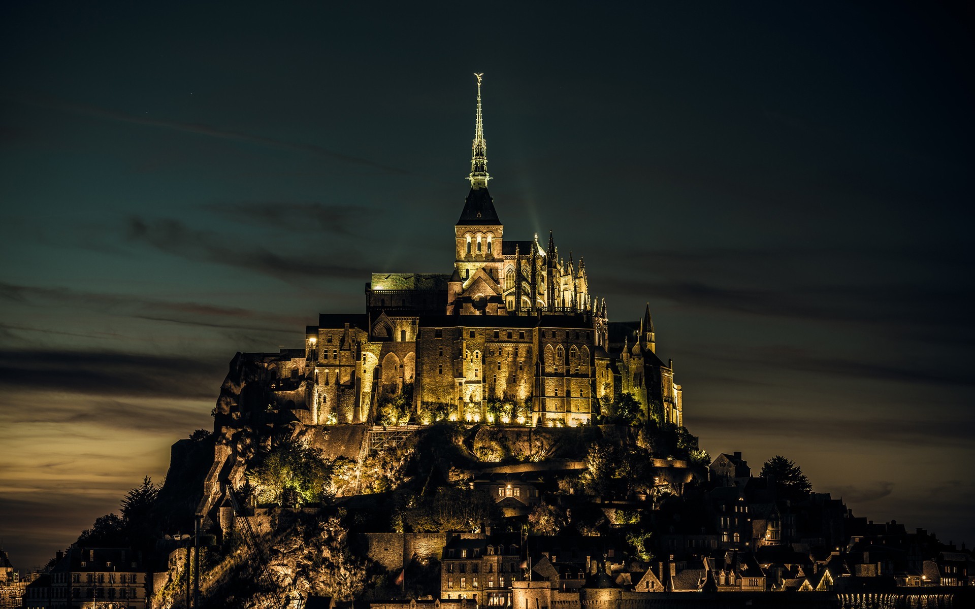 General 1920x1200 Mont Saint-Michel monastery Abbey city lights town night World Heritage Site France landmark Europe