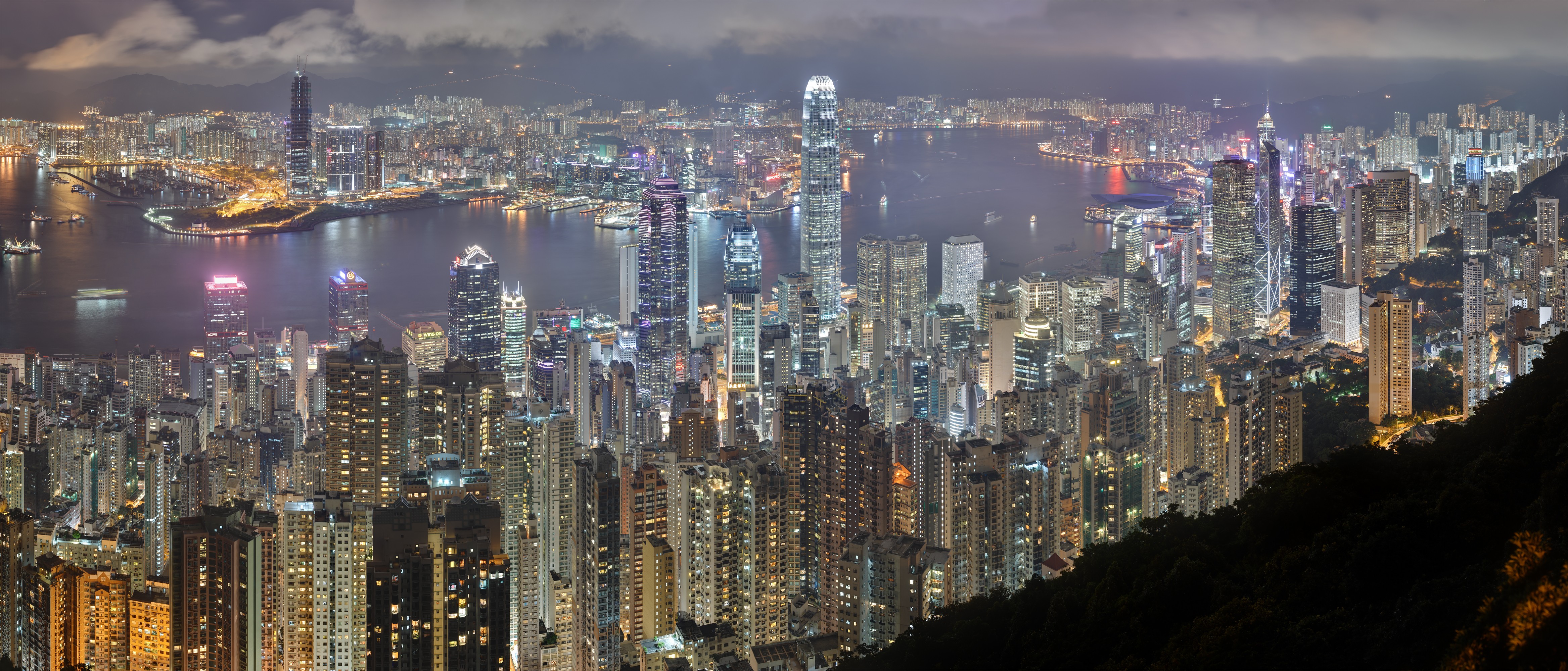 General 4670x2000 Hong Kong cityscape night lights Asia city lights Victoria Harbour