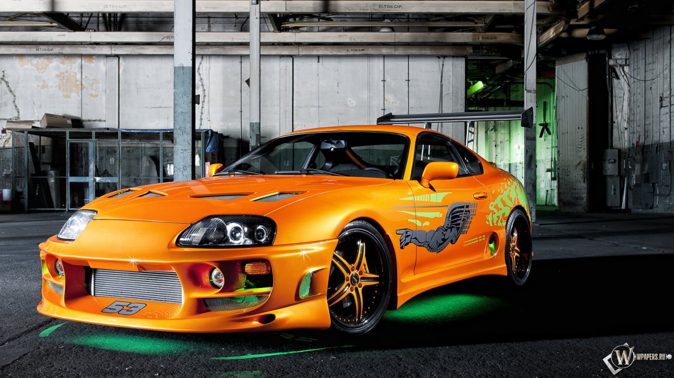 General 1366x768 Toyota Supra Toyota orange cars car vehicle colored wheels frontal view neon Japanese cars