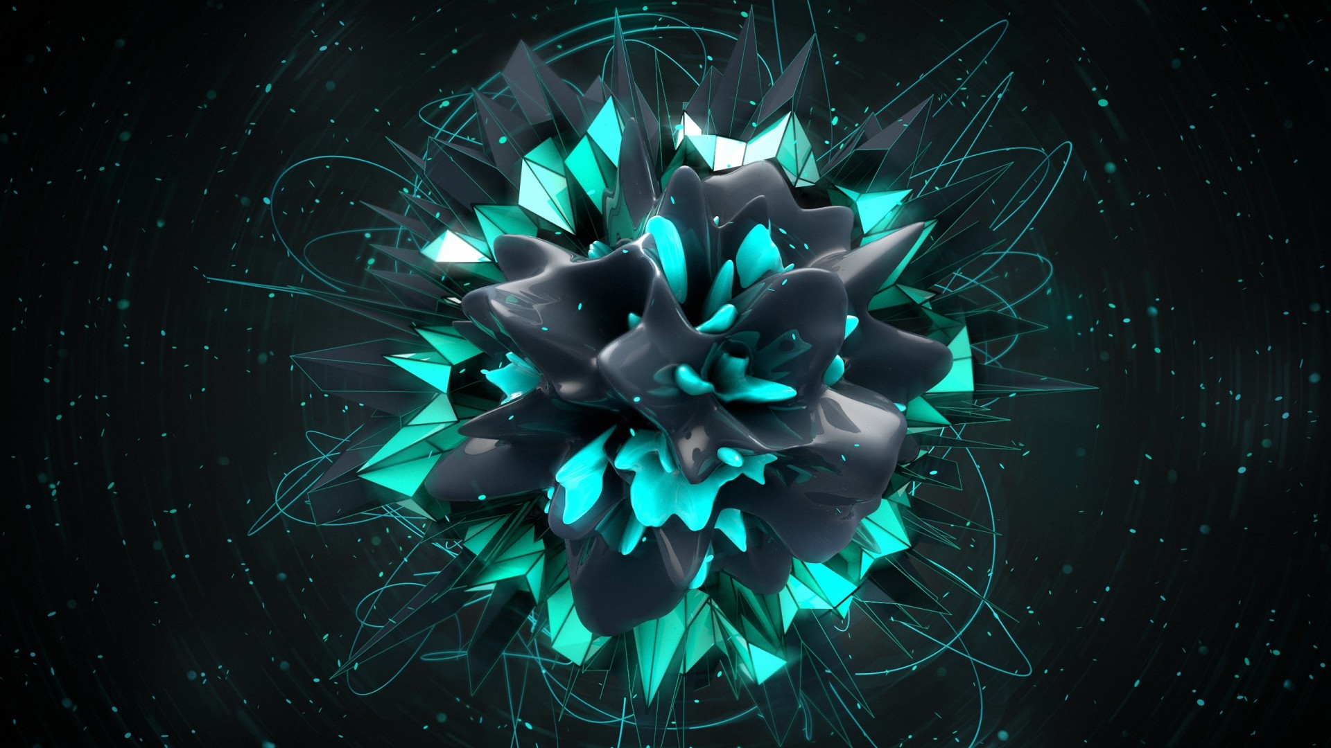 General 1920x1080 abstract digital art shapes CGI cyan turquoise