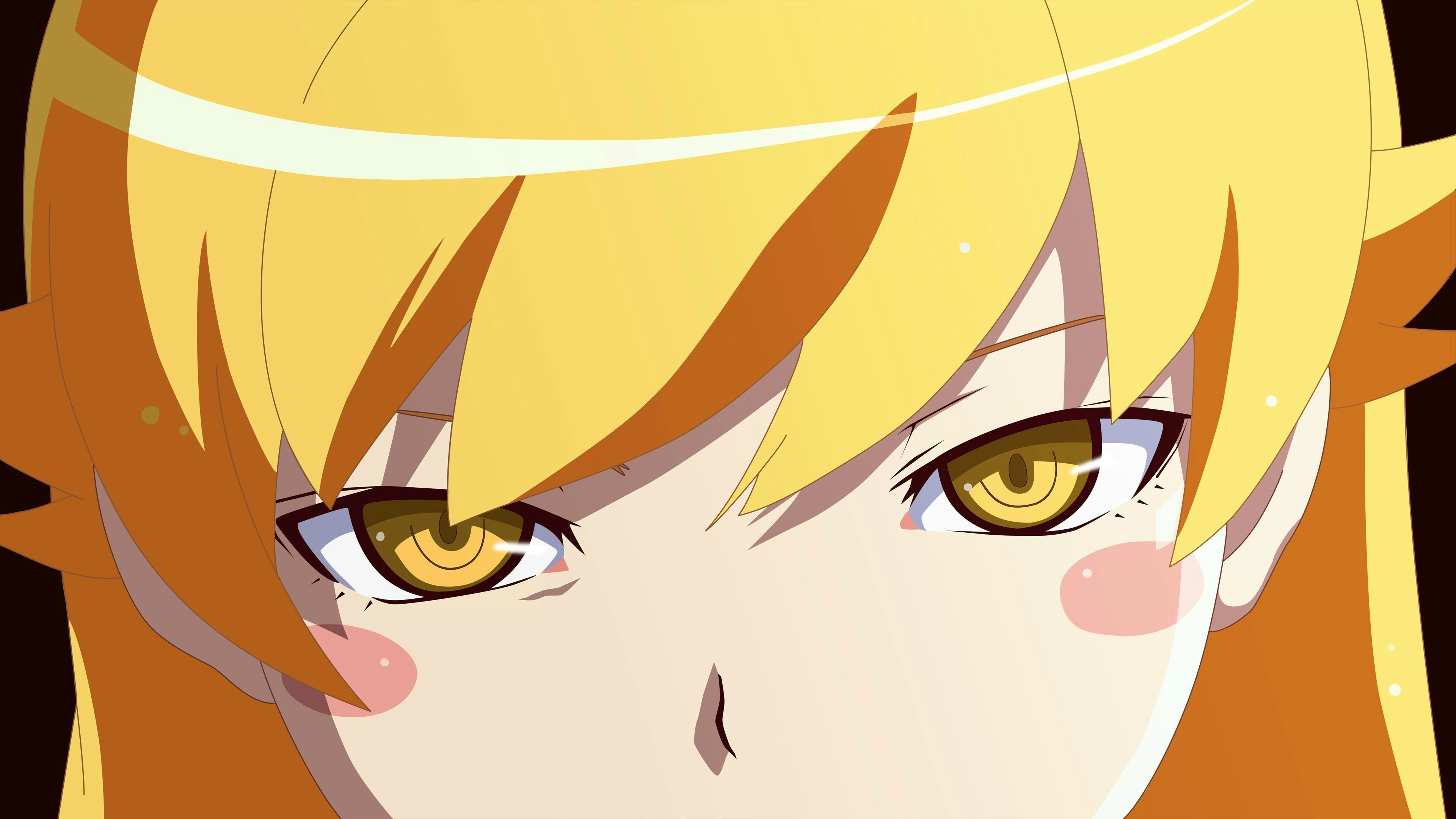 Anime 3840x2160 Oshino Shinobu Monogatari Series anime anime girls long hair blonde vector art face yellow eyes closeup