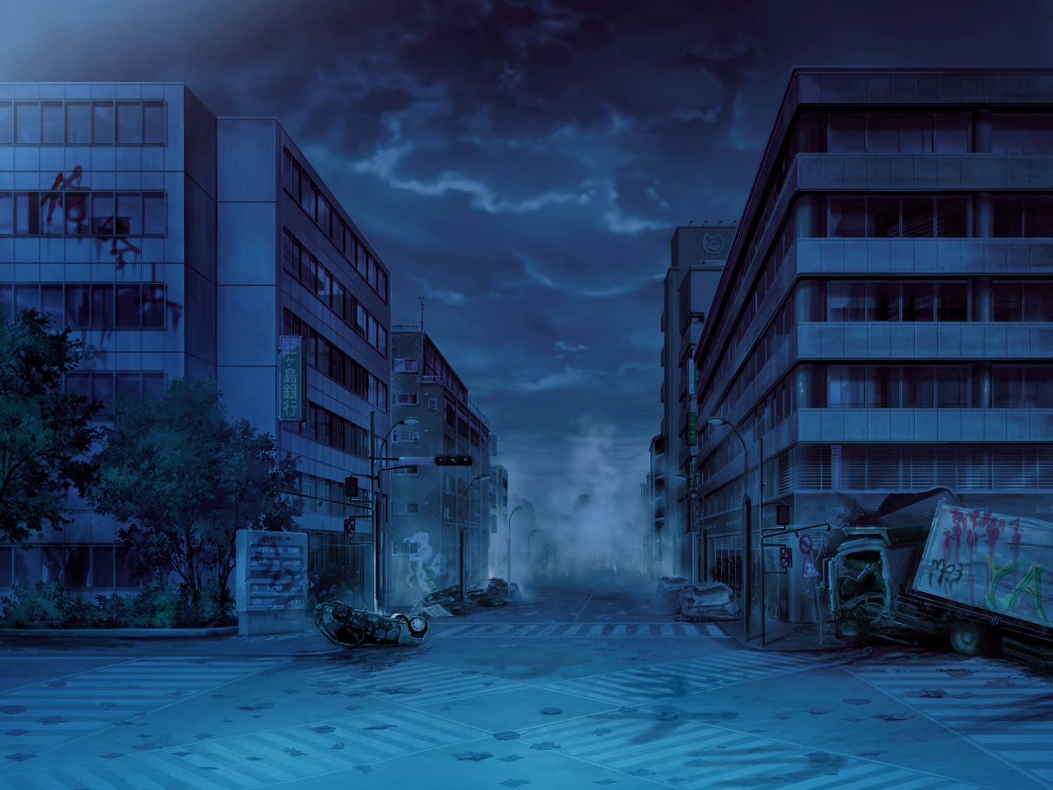 Anime 1500x1125 city night anime dark sky artwork