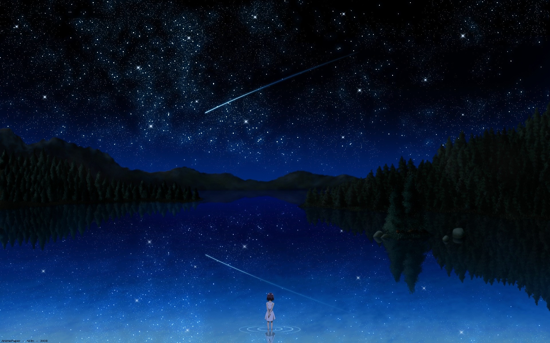 Anime 1920x1200 anime Darker than Black anime girls sky starry night stars standing alone water reflection nature women outdoors outdoors