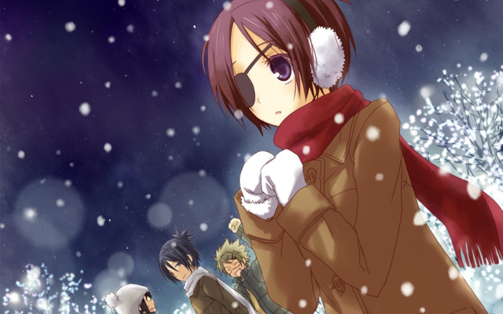 Anime 1680x1050 Katekyo Hitman Reborn! anime girls anime eyepatches purple eyes snow winter cold outdoors