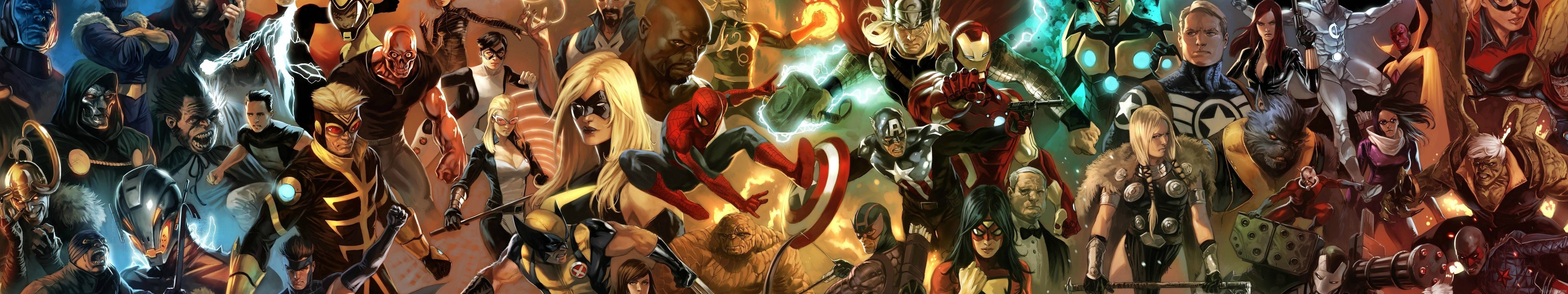 General 5760x1080 Iron Man Black Widow Captain America Thor Spider-Man Wolverine Dr. Doom comics The Vision Marko Djurdjevic Marvel Comics artwork comic art