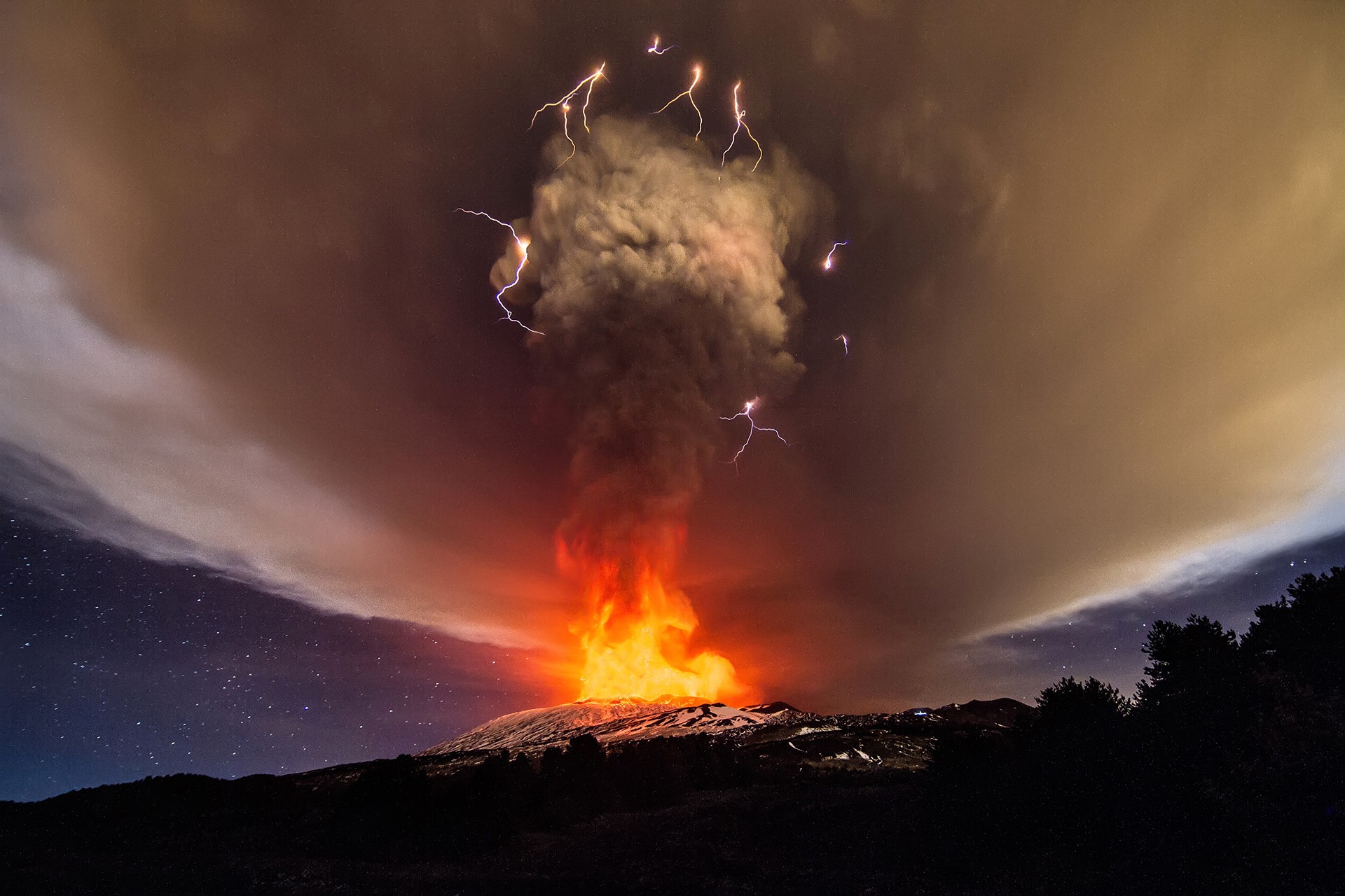 General 1920x1280 fire nature volcano lava lightning clouds smoke volcanic eruption
