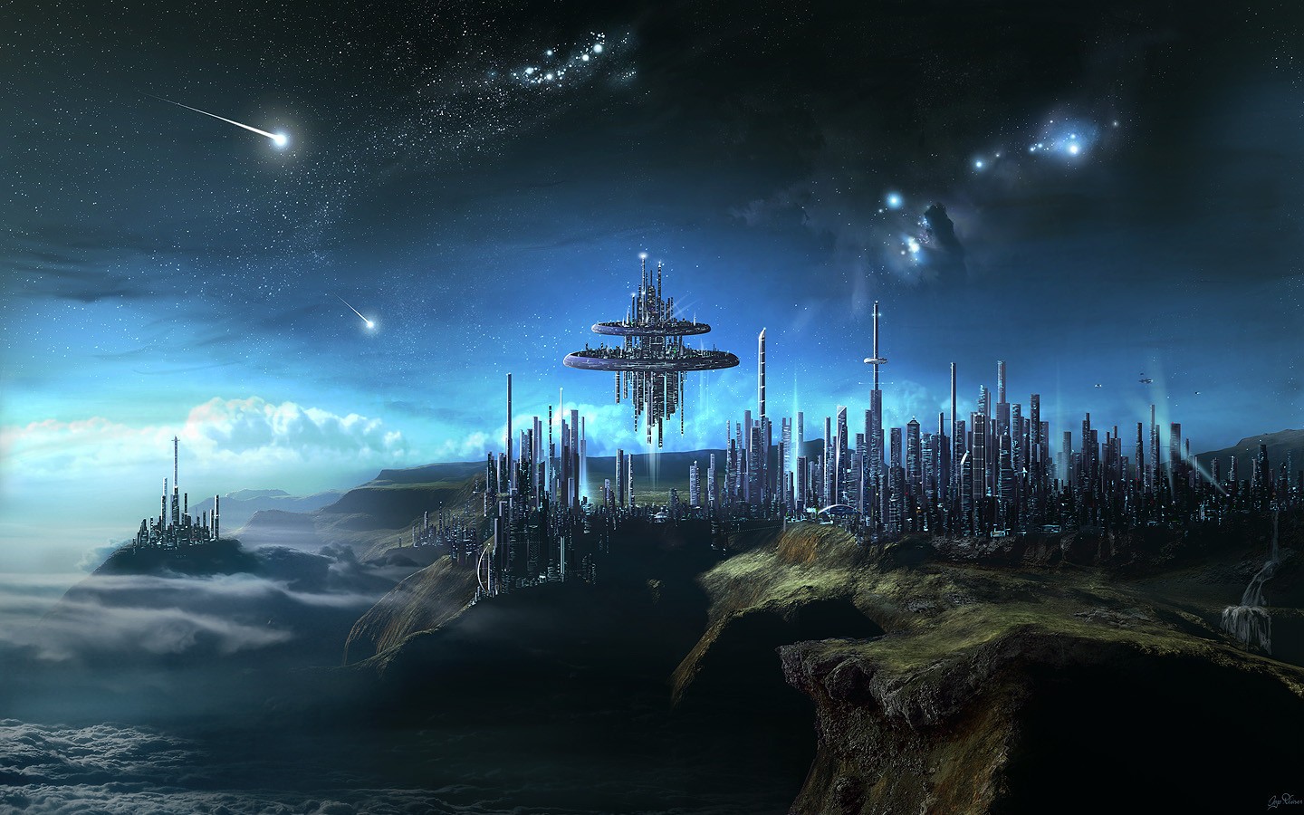General 1440x900 digital art futuristic science fiction futuristic city artwork sky landscape stars