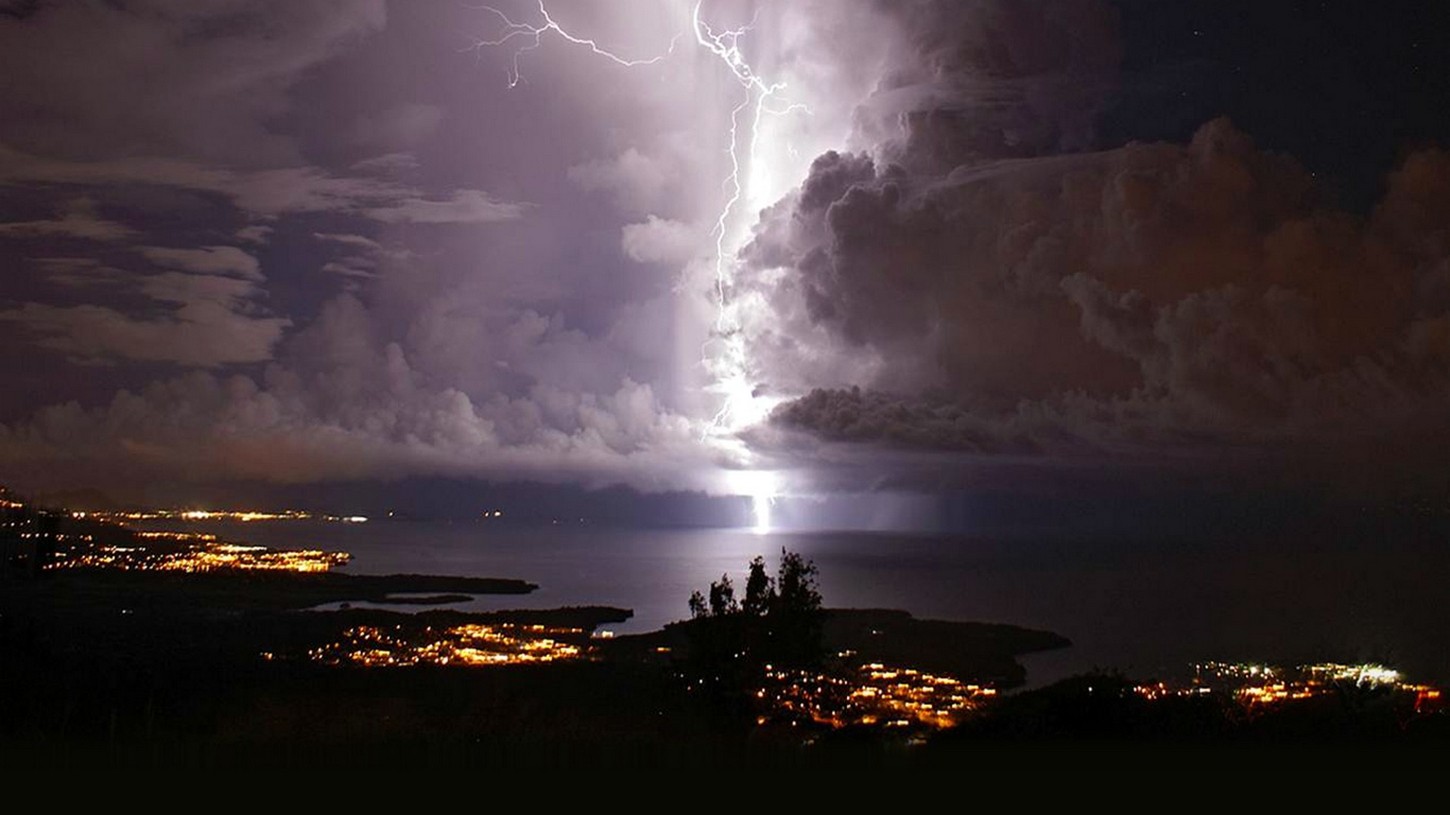 General 1450x815 nature landscape lightning storm night lake city lights clouds Venezuela South America
