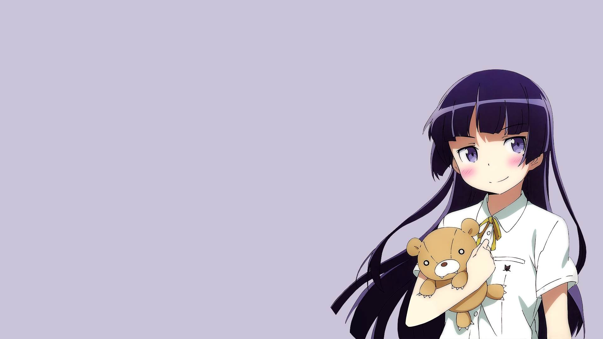 Anime 1920x1080 Ore no Imouto ga Konnani Kawaii Wake ga Nai anime anime girls Gokou Ruri plush toy smiling purple hair simple background purple eyes