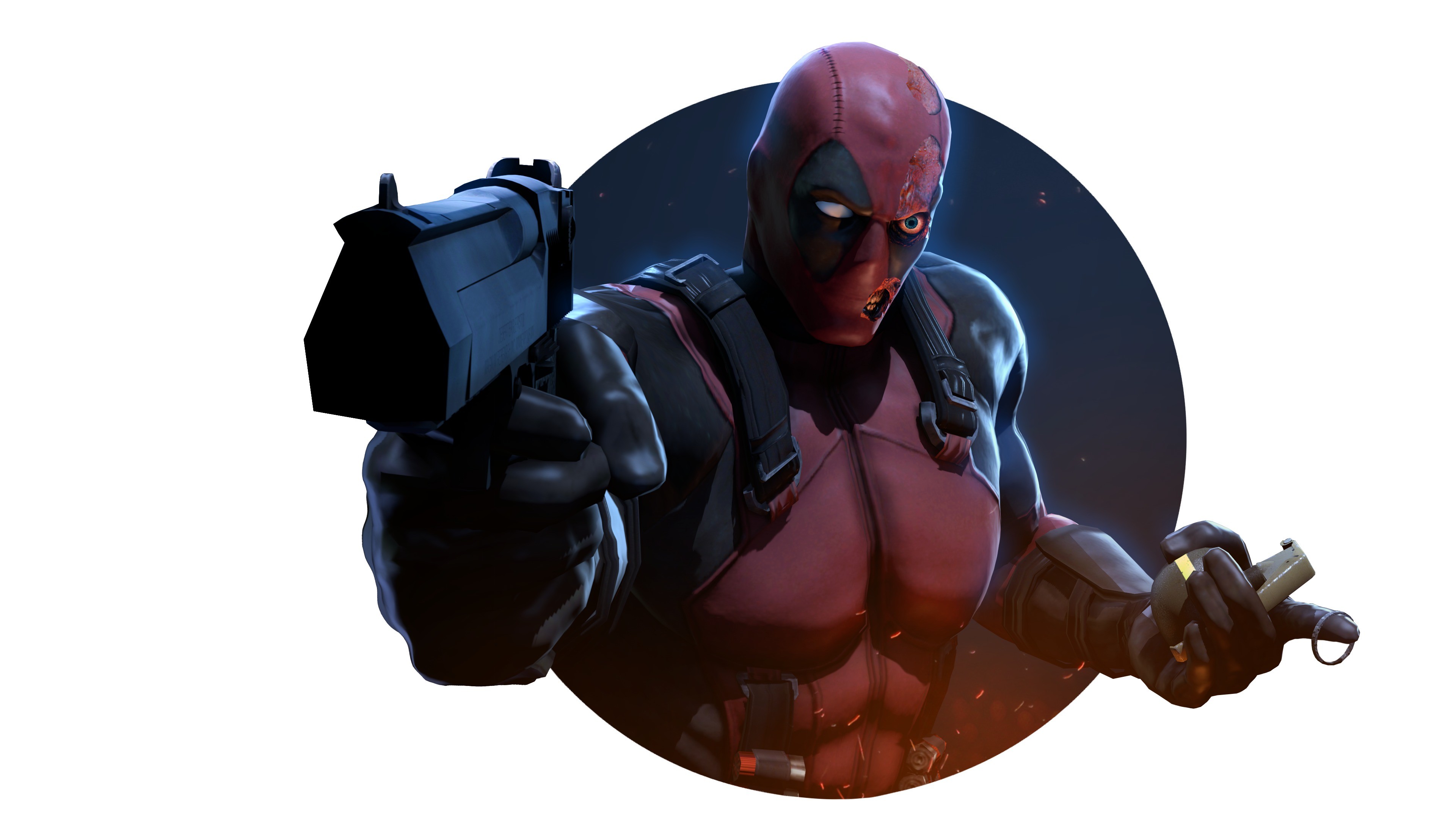 General 3840x2160 Deadpool Marvel Comics gun antiheroes white background simple background aiming grenades weapon