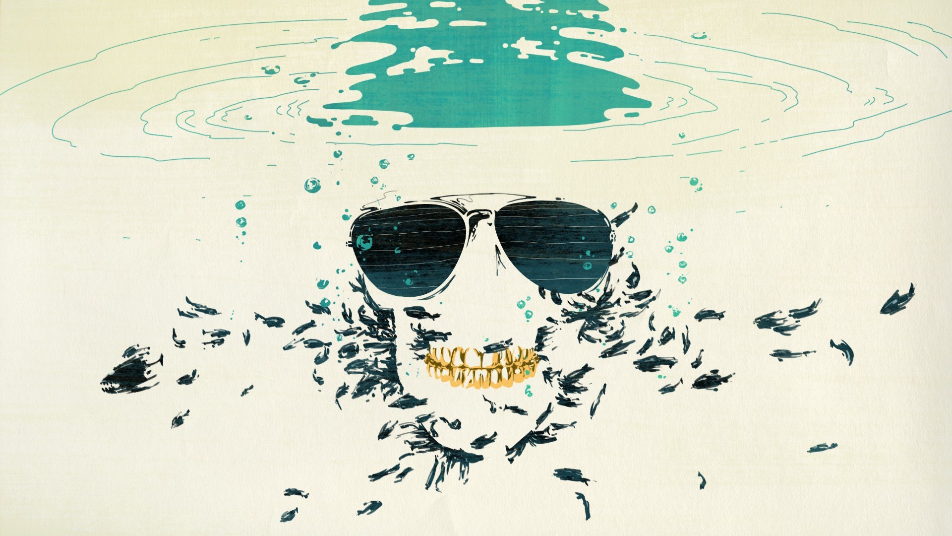 General 1920x1080 skull abstract water glasses artwork sunglasses gold white background minimalism turquoise