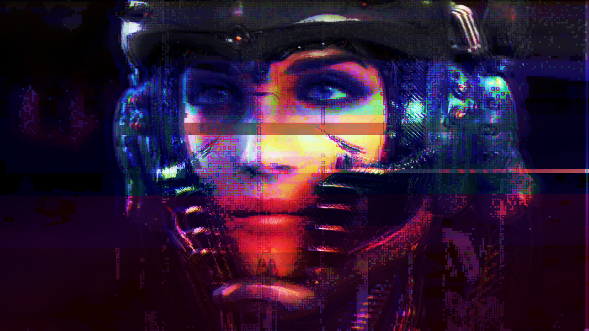 General 1920x1080 glitch art cyberpunk robot cyborg women digital art science fiction science fiction women