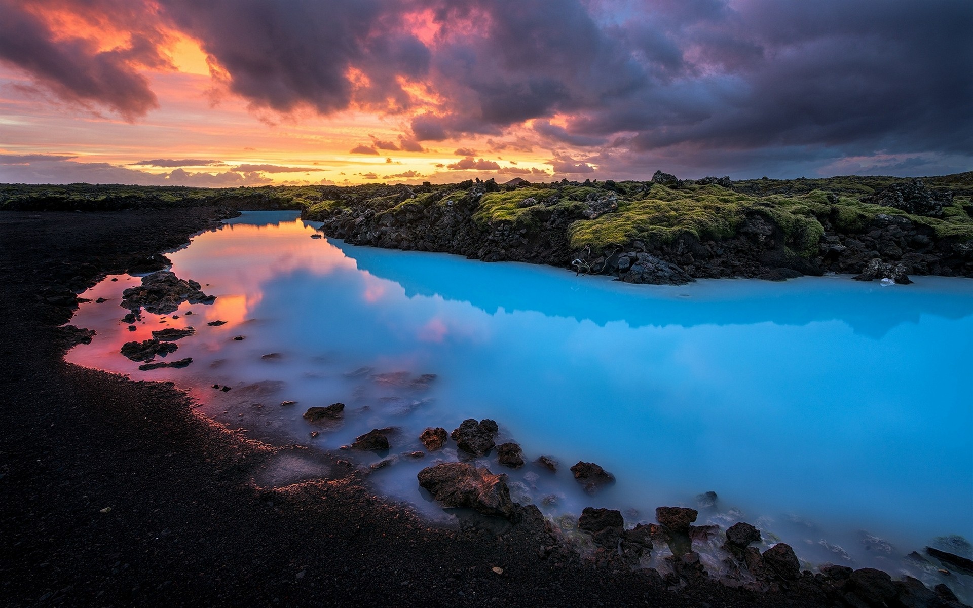 General 1920x1200 nature landscape blue Iceland sunset clouds yellow water turquoise nordic landscapes sunlight sky