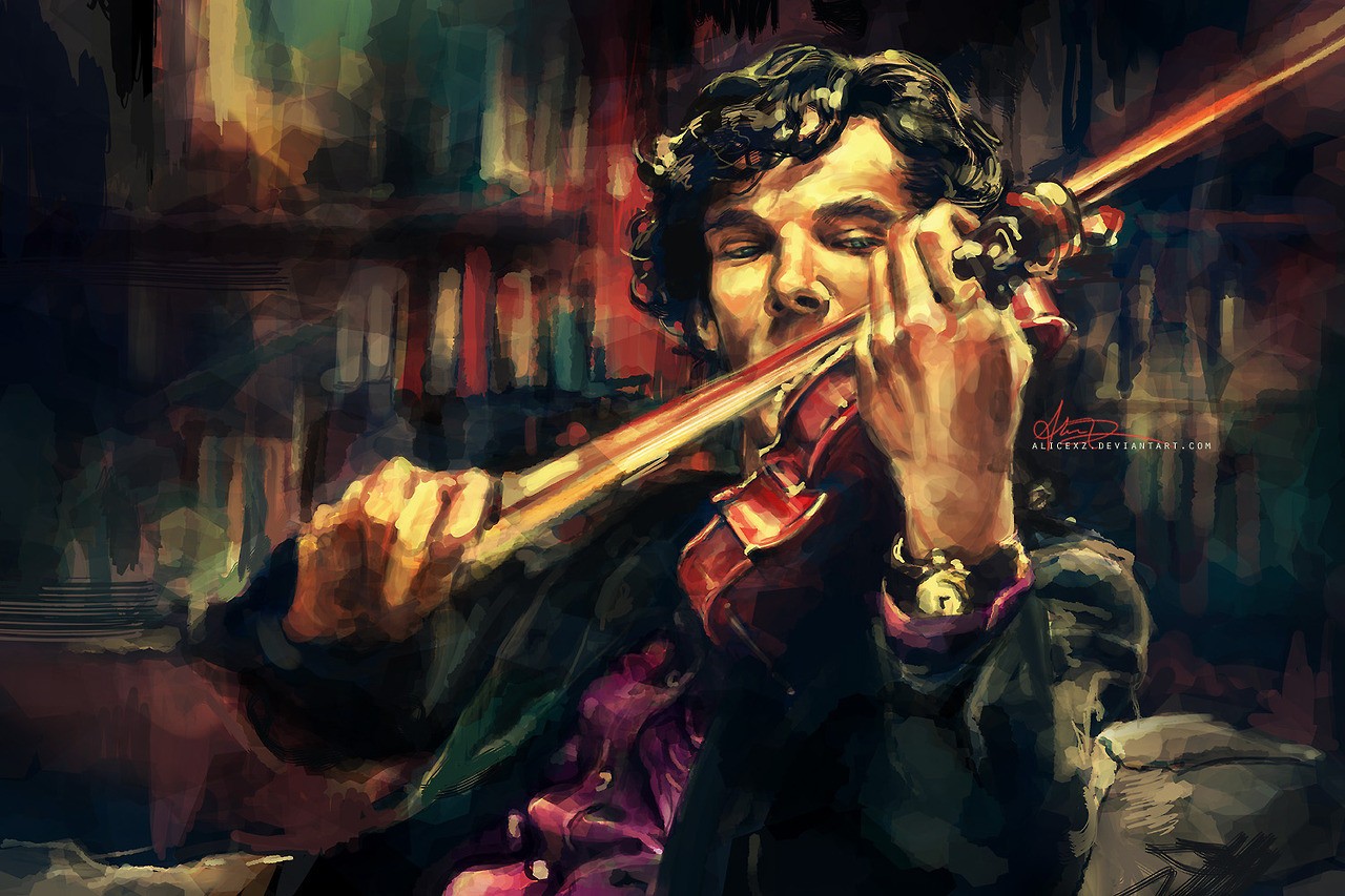 General 1280x853 Sherlock Holmes violin Benedict Cumberbatch watch TV series artwork musical instrument alicexz