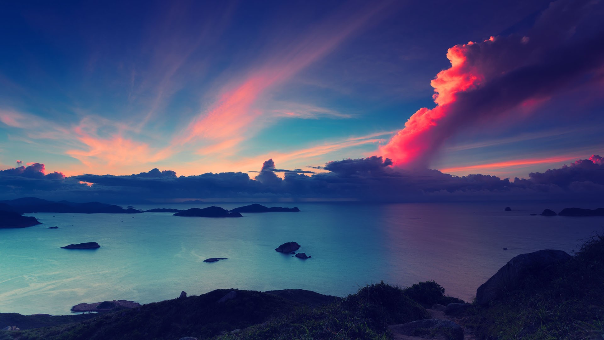 General 1920x1080 sky nature landscape clouds coast sea sunset island calm lake sunlight