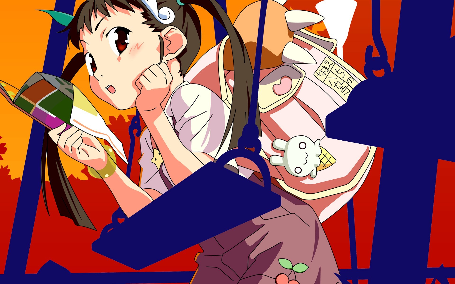 Anime 1920x1200 Monogatari Series anime girls Hachikuji Mayoi anime twintails red eyes