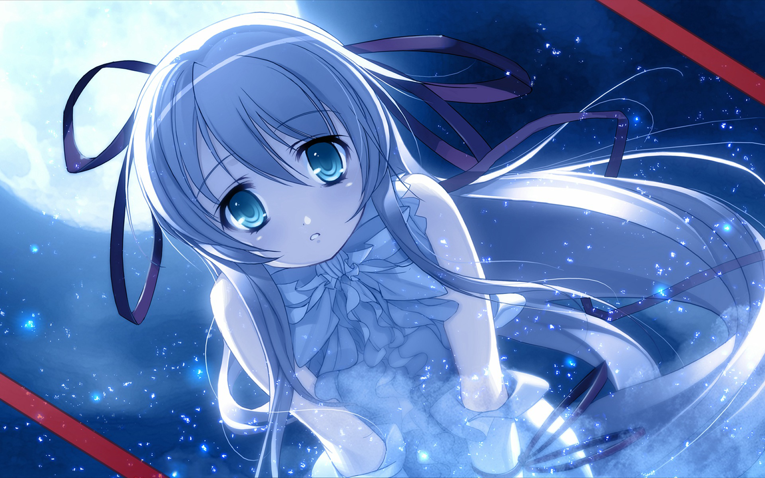 Anime 2560x1600 anime anime girls Moon Demonbane visual novel blue eyes blue hair looking at viewer night sky
