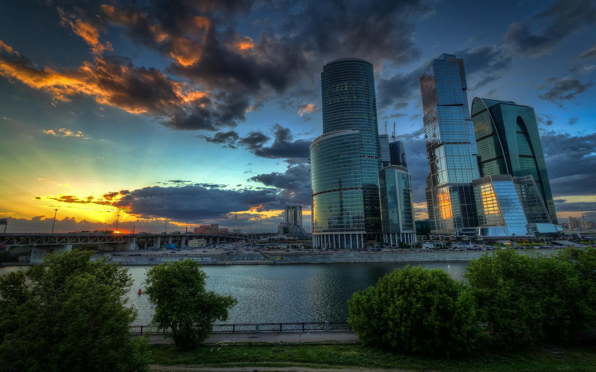General 1920x1200 city cityscape Moscow Russia clouds water