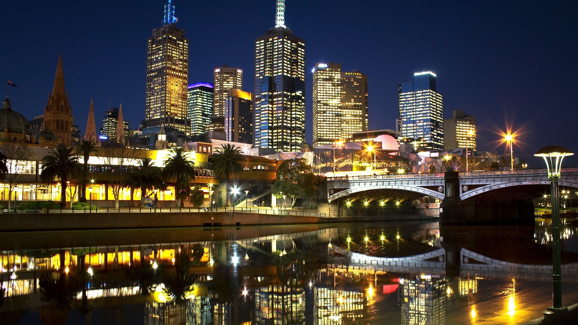 General 1920x1080 city cityscape bridge night lights reflection Melbourne Australia city lights
