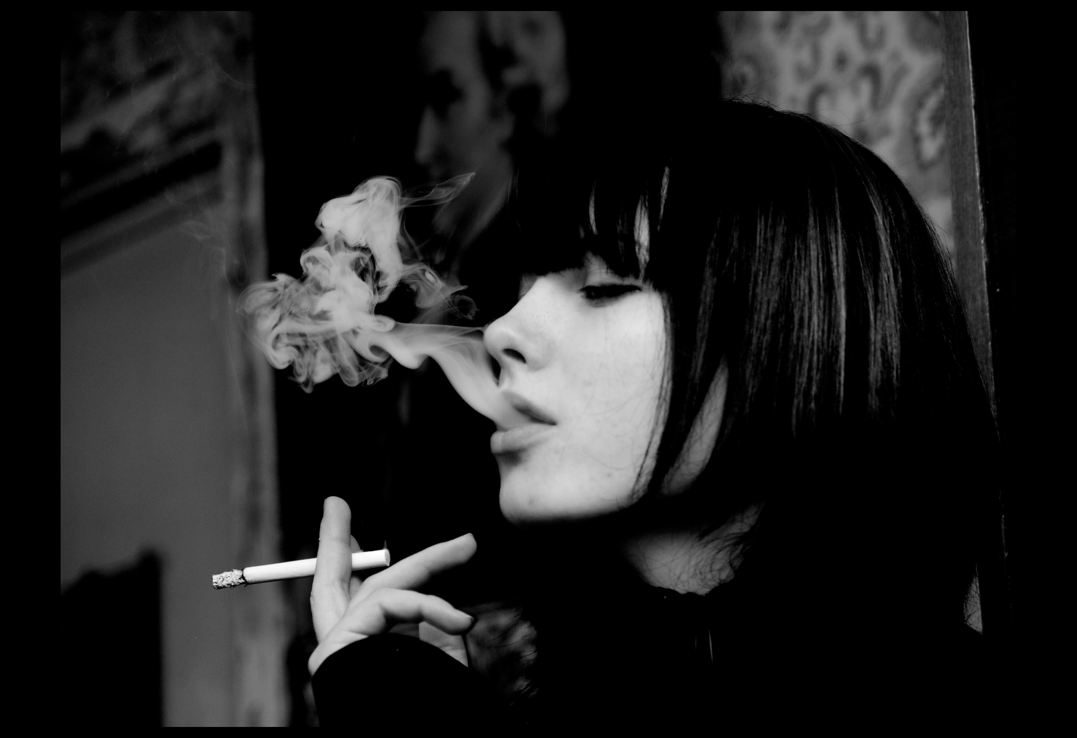 People 3500x2400 monochrome women model smoke cigarettes smoking black hair