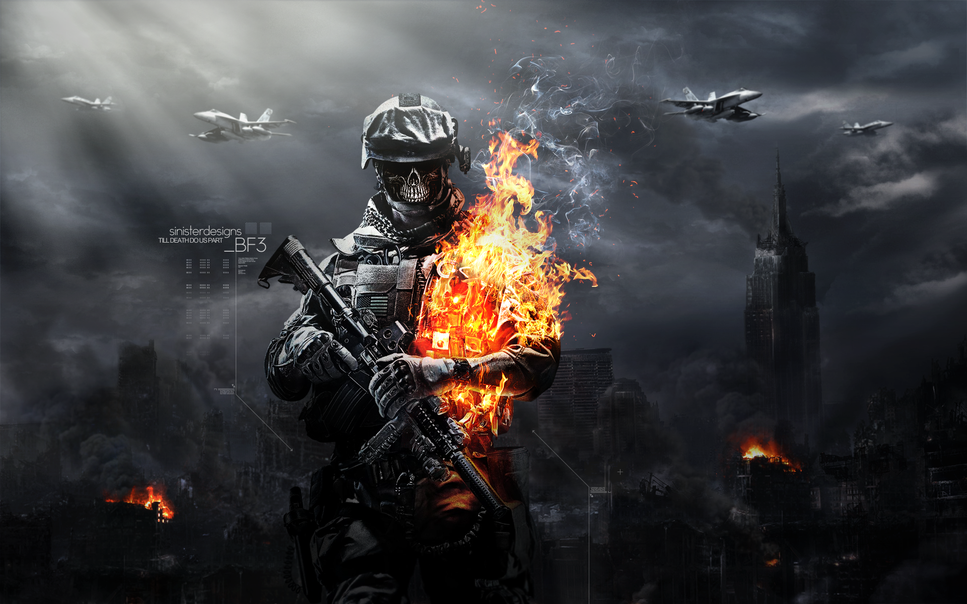 General 1920x1200 video games Battlefield 3 fire PC gaming machine gun skull soldier video game art EA Games
