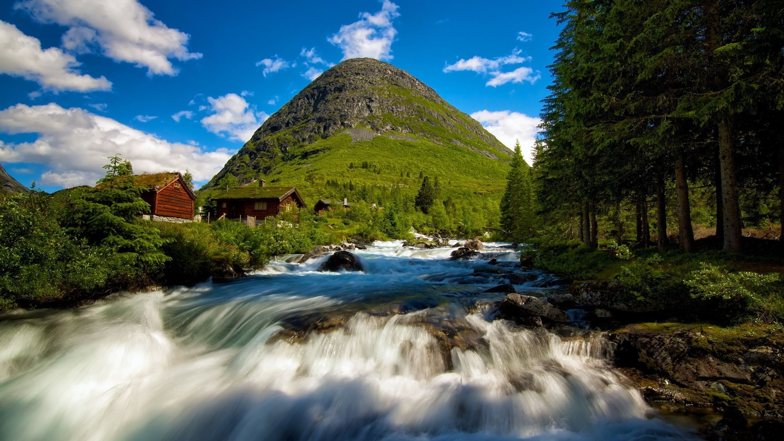 General 2560x1440 landscape waterfall nature hills river water Norway