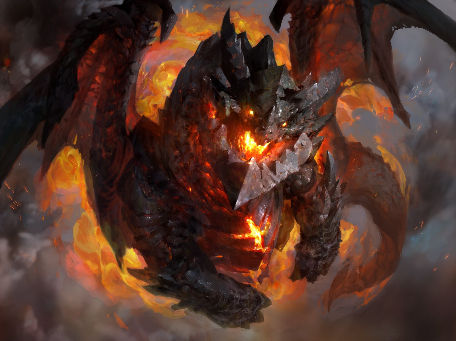General 1600x1196 video games dragon video game art creature glowing eyes fantasy art World of Warcraft PC gaming Deathwing