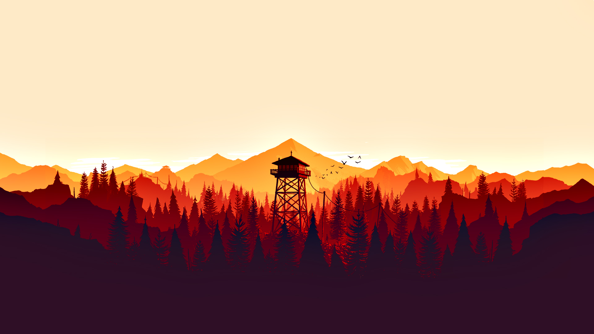 General 1920x1080 drawing traditional art Firewatch video games video game art PC gaming trees landscape mountains artwork