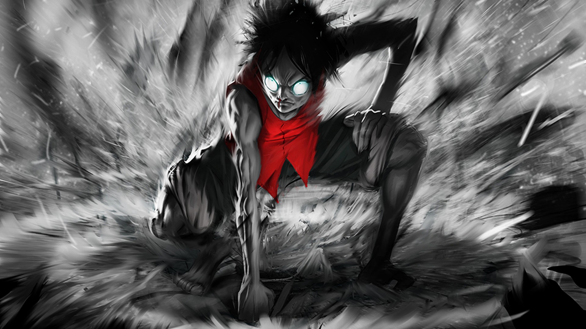 Anime 1920x1080 anime One Piece Monkey D. Luffy anime boys selective coloring glowing eyes