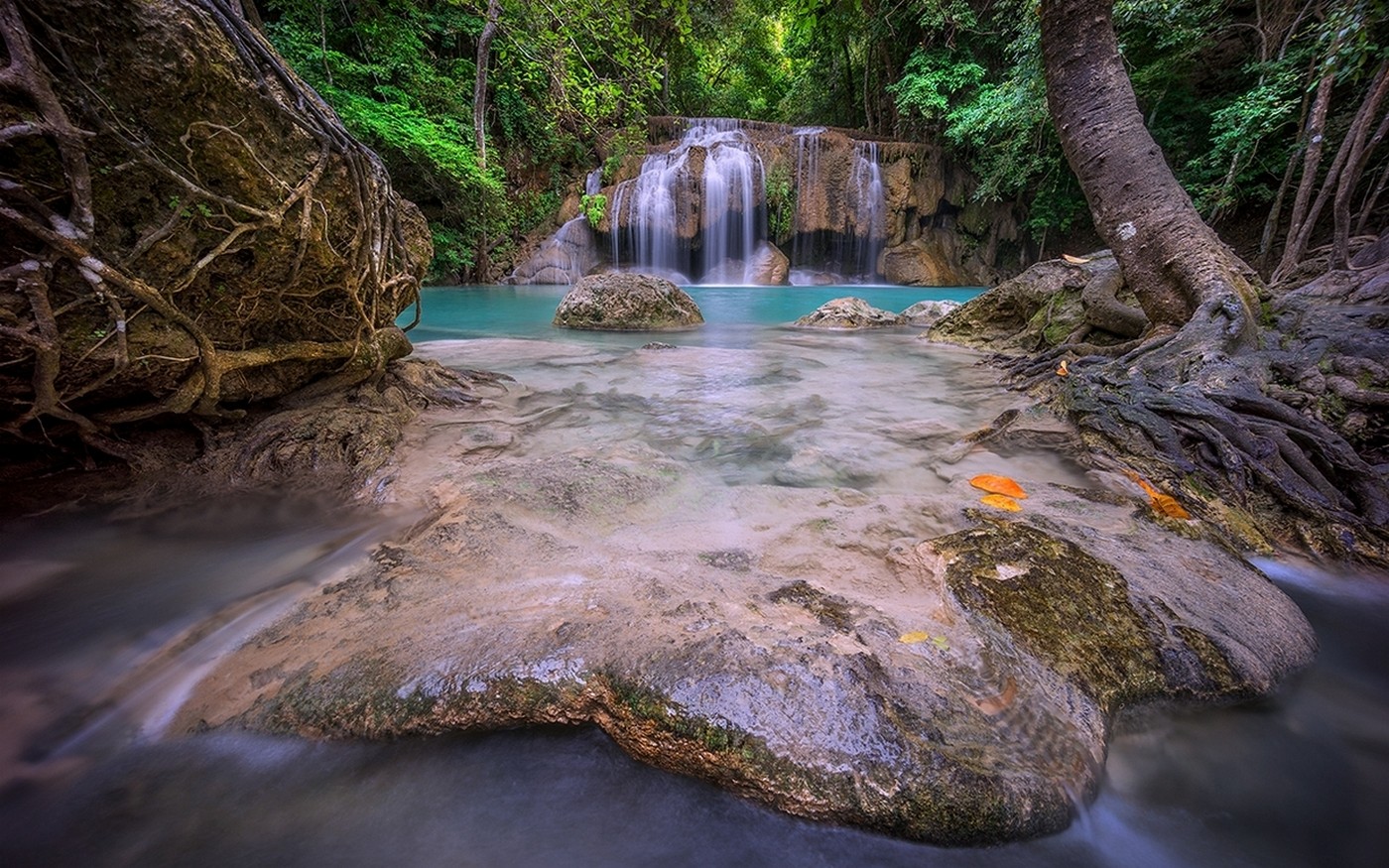 General 1400x875 nature Thailand waterfall forest roots foliage green turquoise tropical Asia water