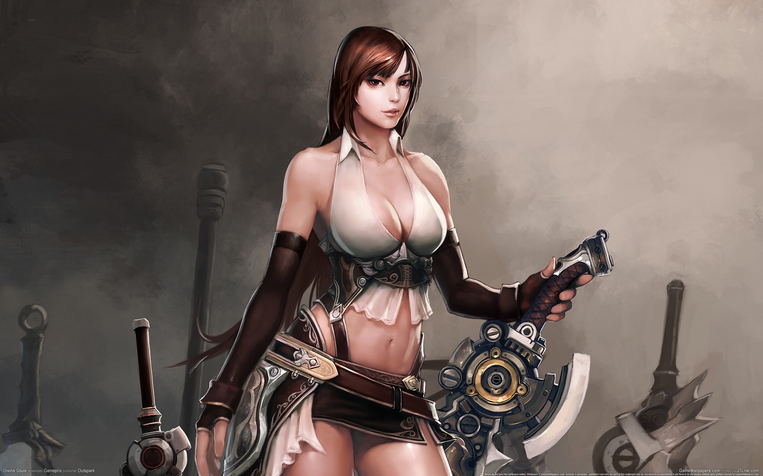 General 2560x1600 MMORPG fantasy art women boobs belly looking at viewer fantasy girl brunette Divine Souls PC gaming video game art video game girls