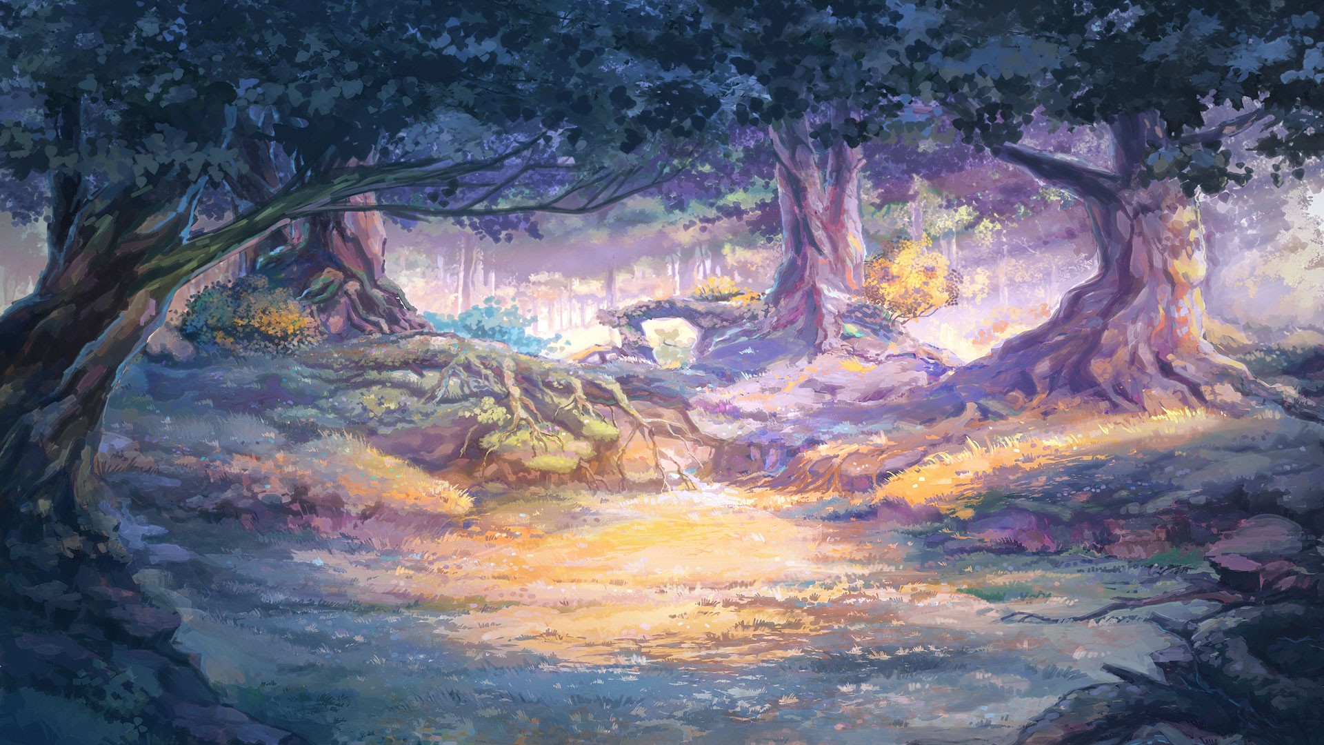 General 1920x1080 artwork sunlight Everlasting Summer (visual novel) forest clearing nature trees