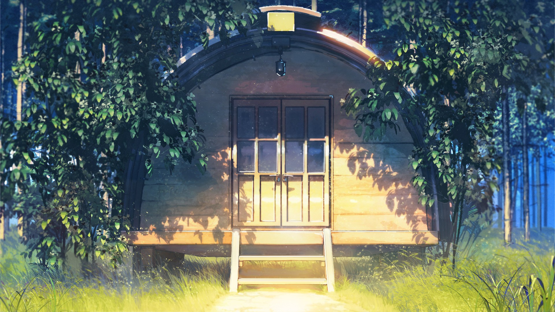 General 1920x1080 trees sunlight Everlasting Summer (visual novel) anime house outdoors plants digital art