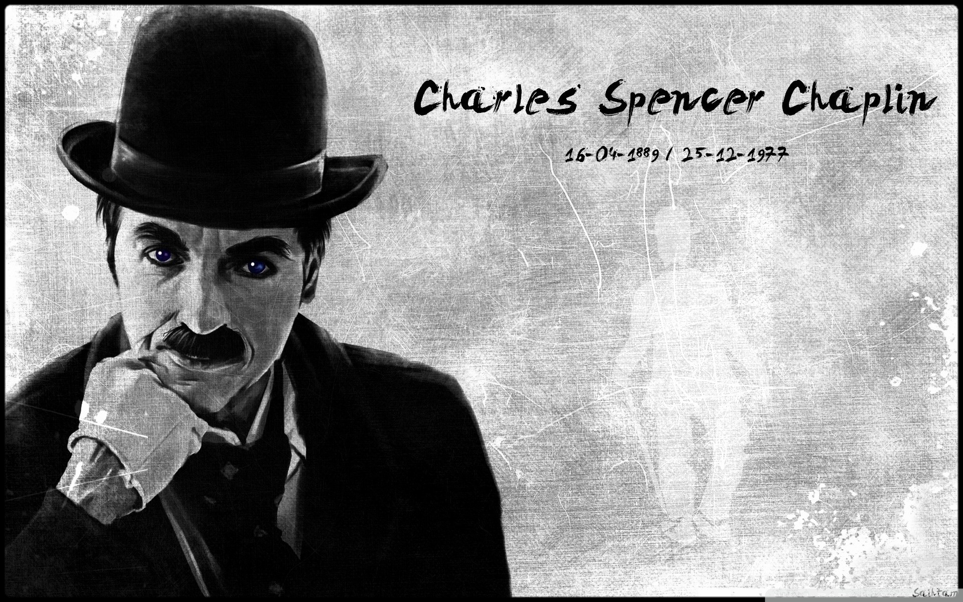 General 1920x1200 Charlie Chaplin The Tramp Modern Times deceased actor digital art simple background text