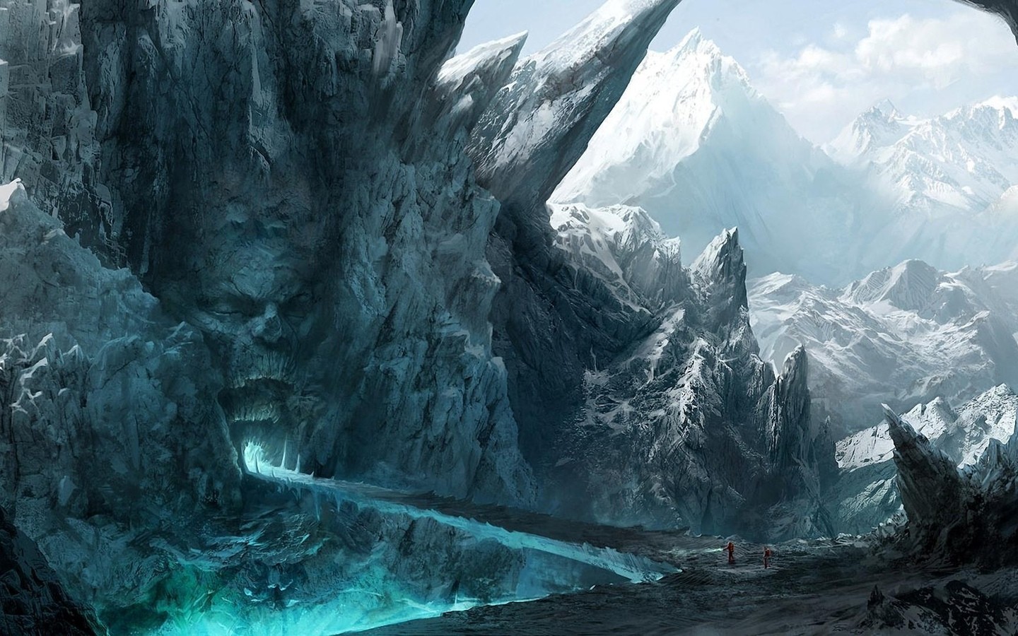 General 1440x900 fantasy art mountains winter cave cyan