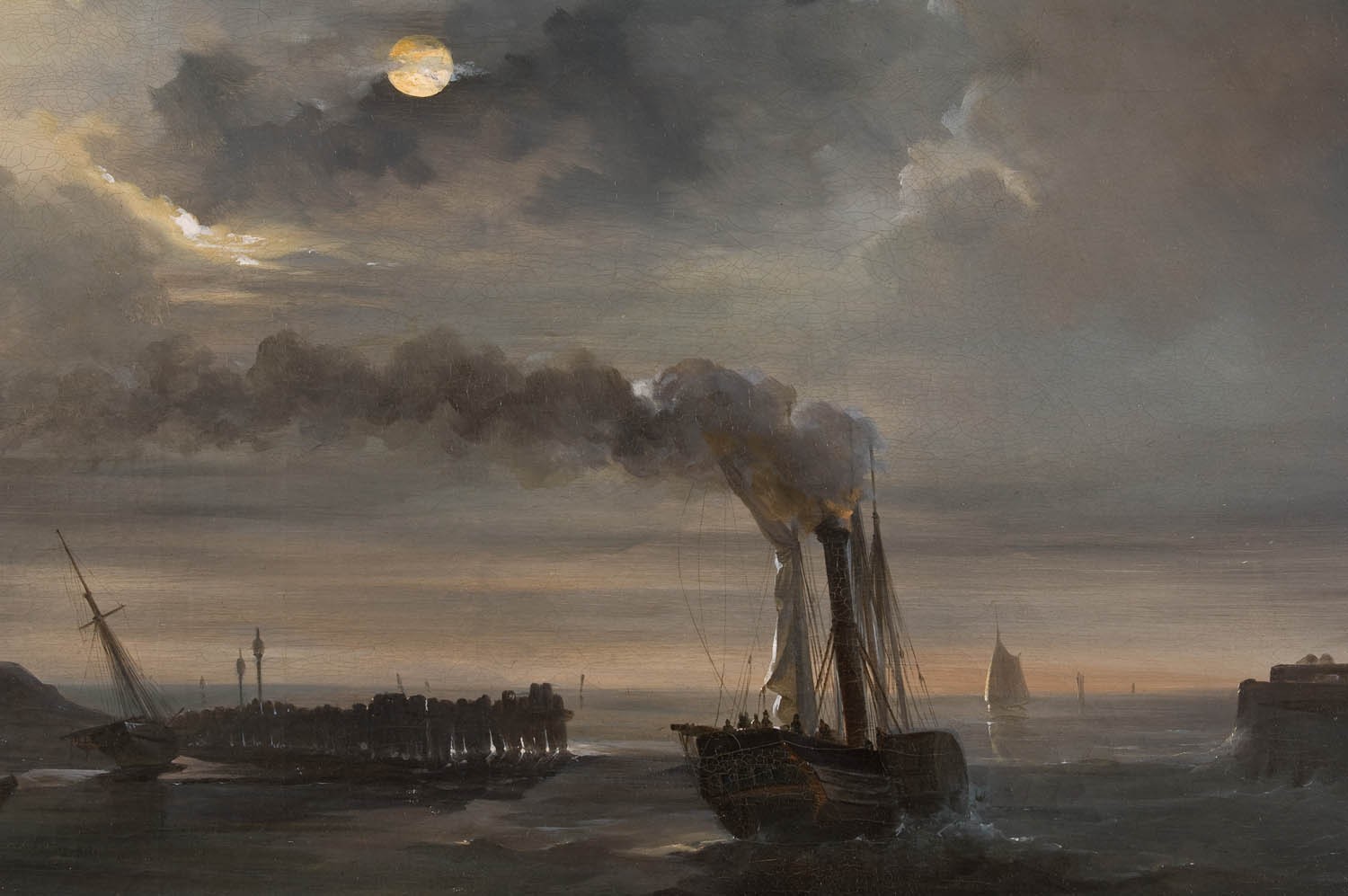 General 1500x997 artwork painting Moon boat sea smoke classic art