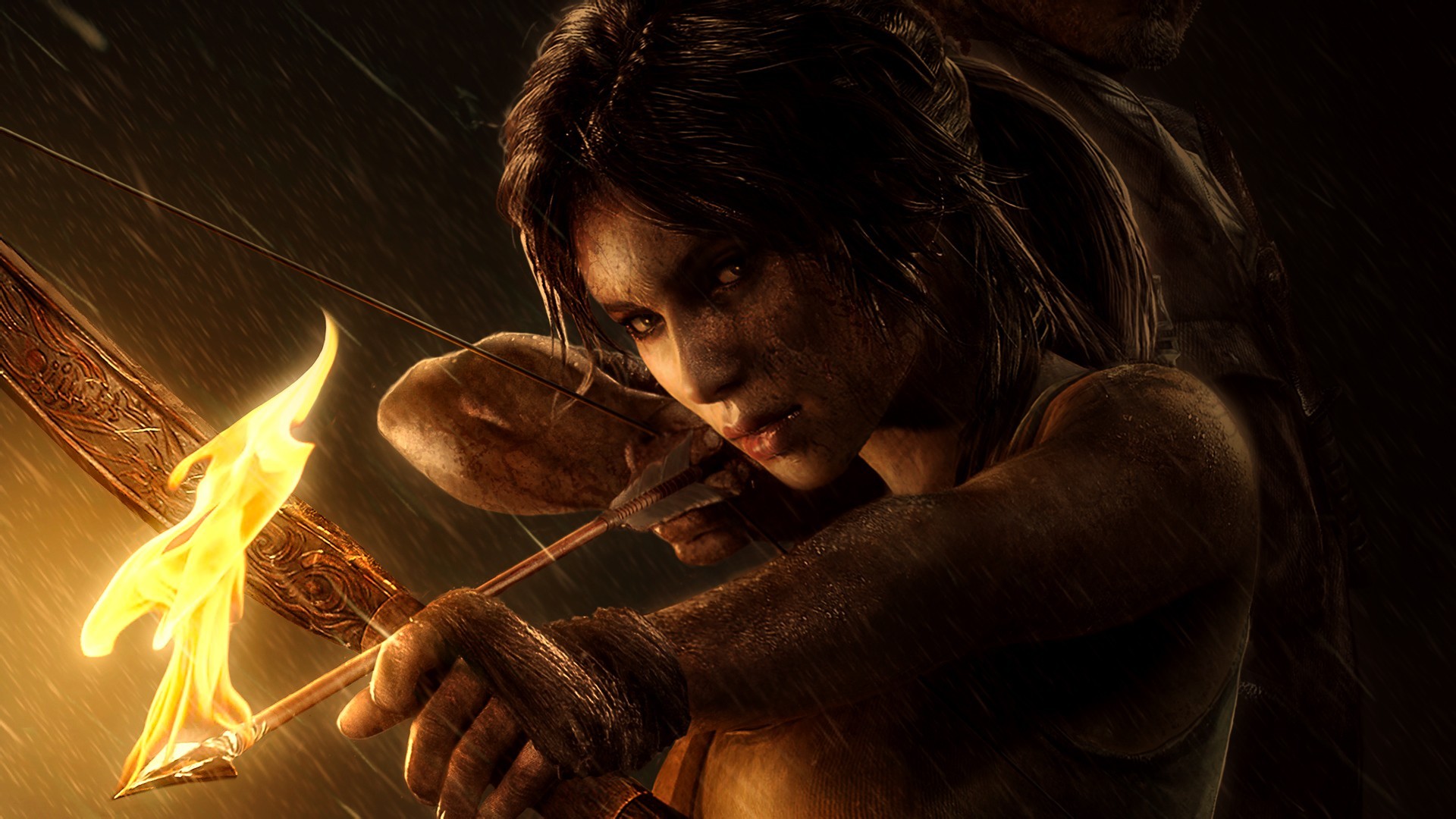 General 1920x1080 Tomb Raider video games Arrow (TV series) bow video game art aiming fire rain video game girls Lara Croft (Tomb Raider) bow and arrow video game characters