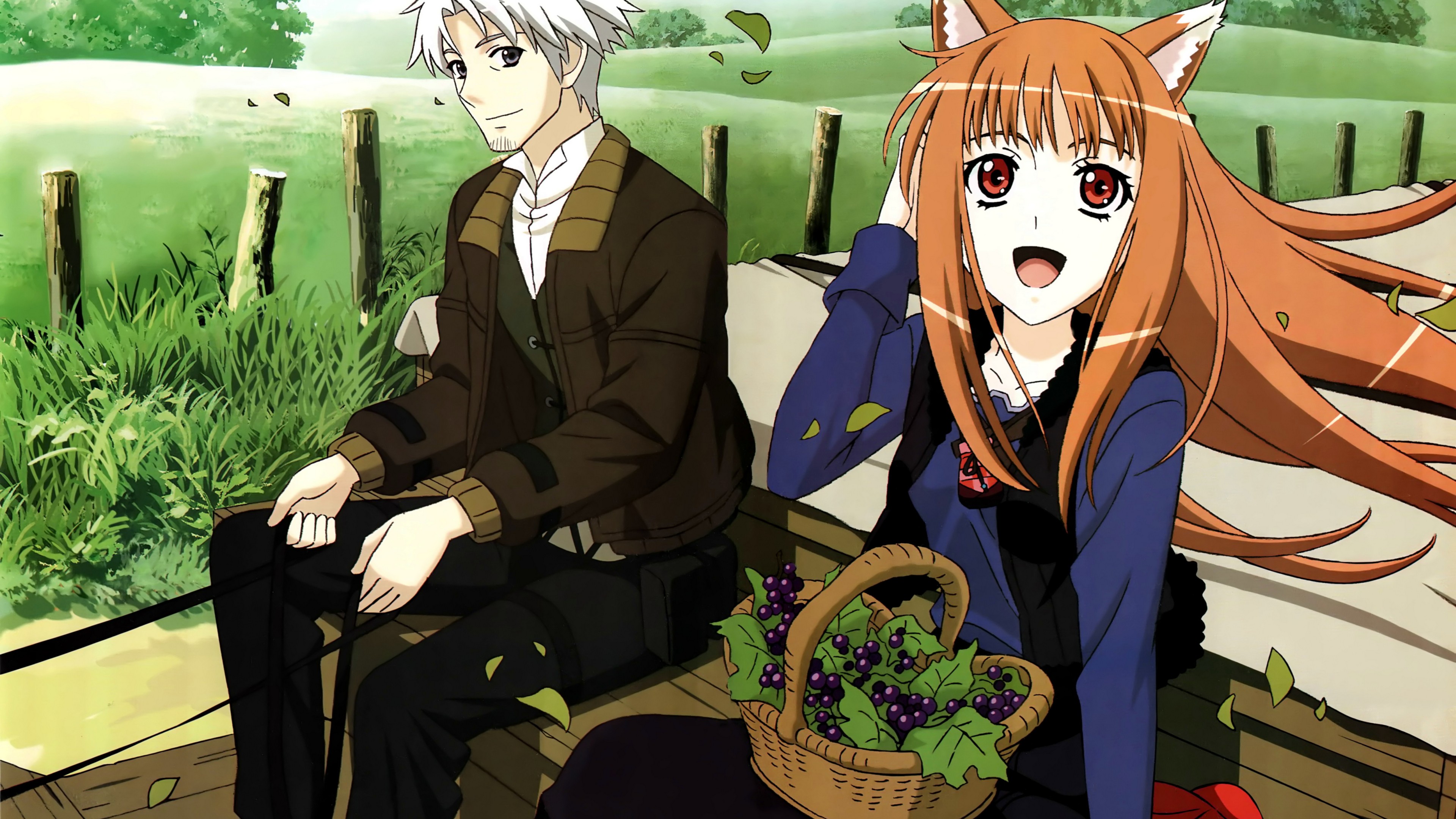 Anime 3840x2160 anime Spice and Wolf Holo (Spice and Wolf) anime girls baskets food fruit berries anime boys