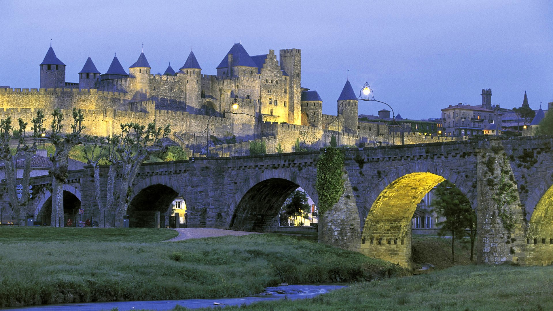 General 1920x1080 architecture landscape castle Carcassone (Location) France city