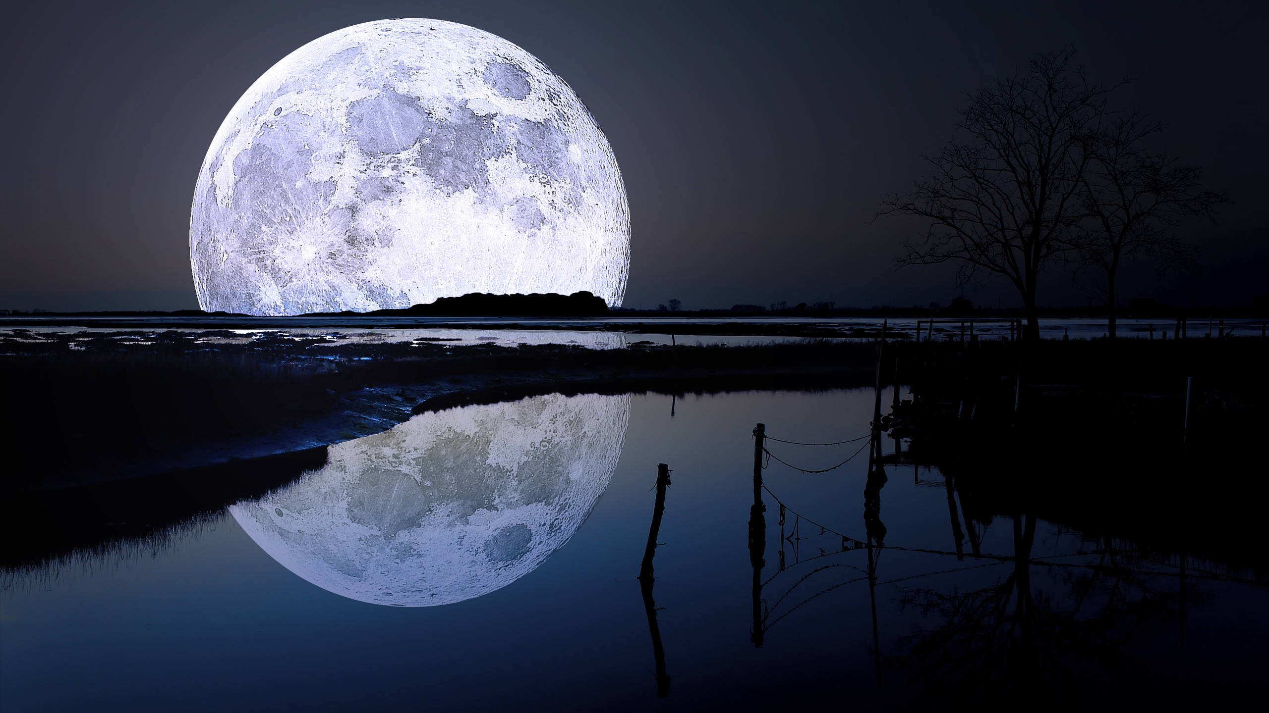 General 2560x1440 Moon digital art landscape night reflection moonlight full moon
