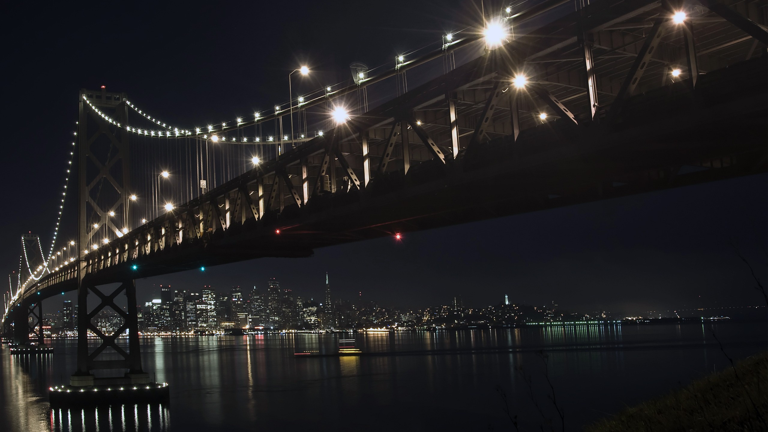 General 2560x1440 bridge night cityscape suspension bridge Oakland Bay Bridge San Francisco USA