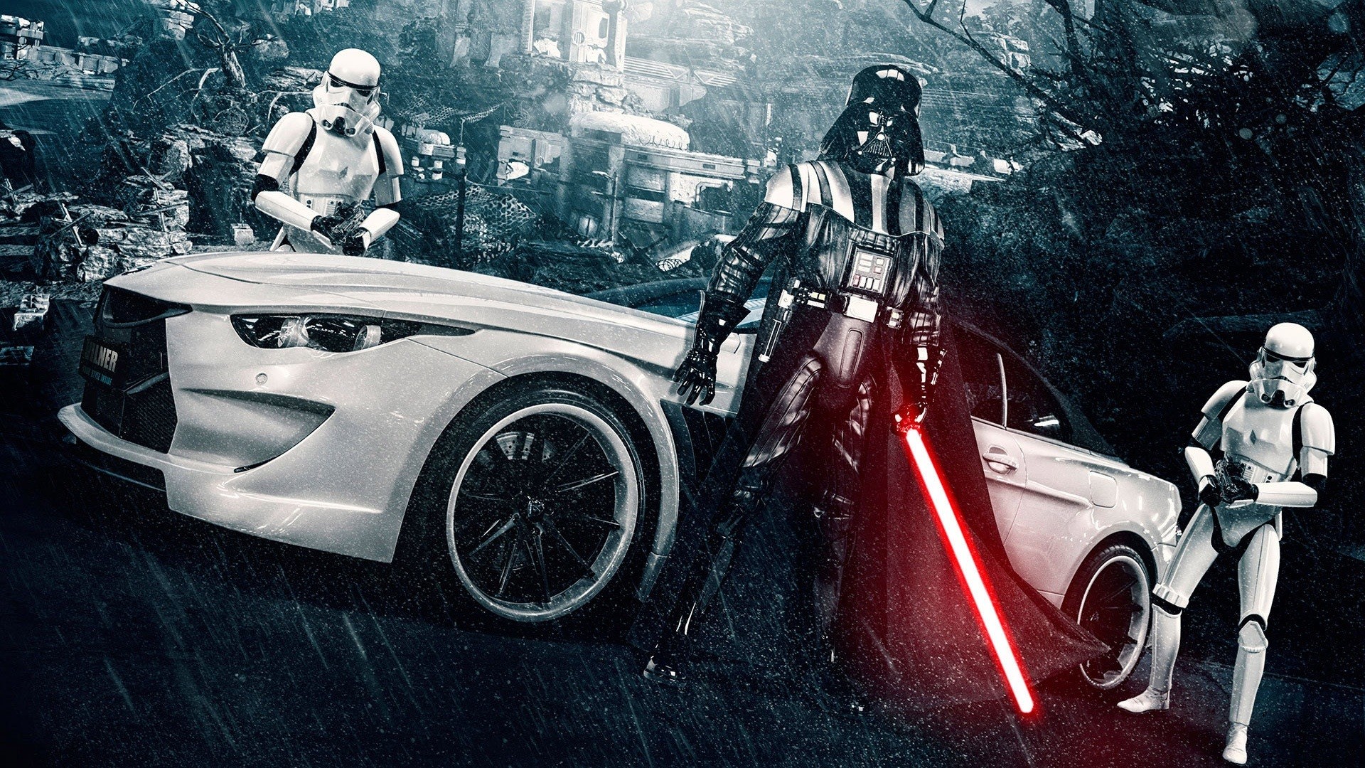 People 1920x1080 Star Wars Darth Vader car stormtrooper vehicle Sith Imperial Stormtrooper lightsaber science fiction movie characters
