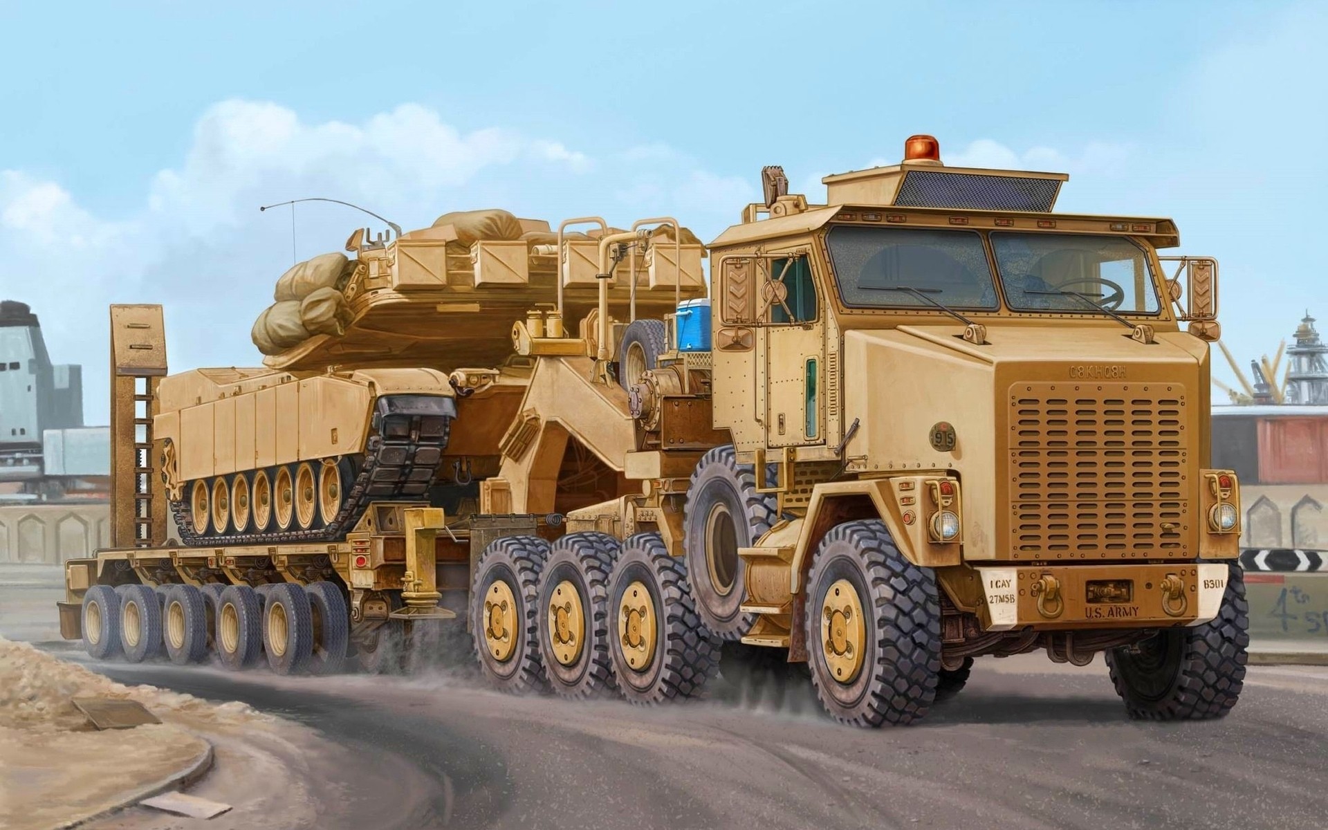 General 1920x1200 M1 Abrams vehicle artwork military military vehicle truck tank United States Army caravan semi truck heavy equipment army American tanks Boxart transport frontal view