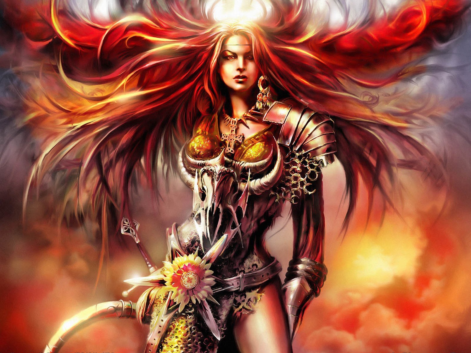 General 1600x1200 fantasy art artwork fantasy girl redhead long hair red eyes looking at viewer fantasy armor