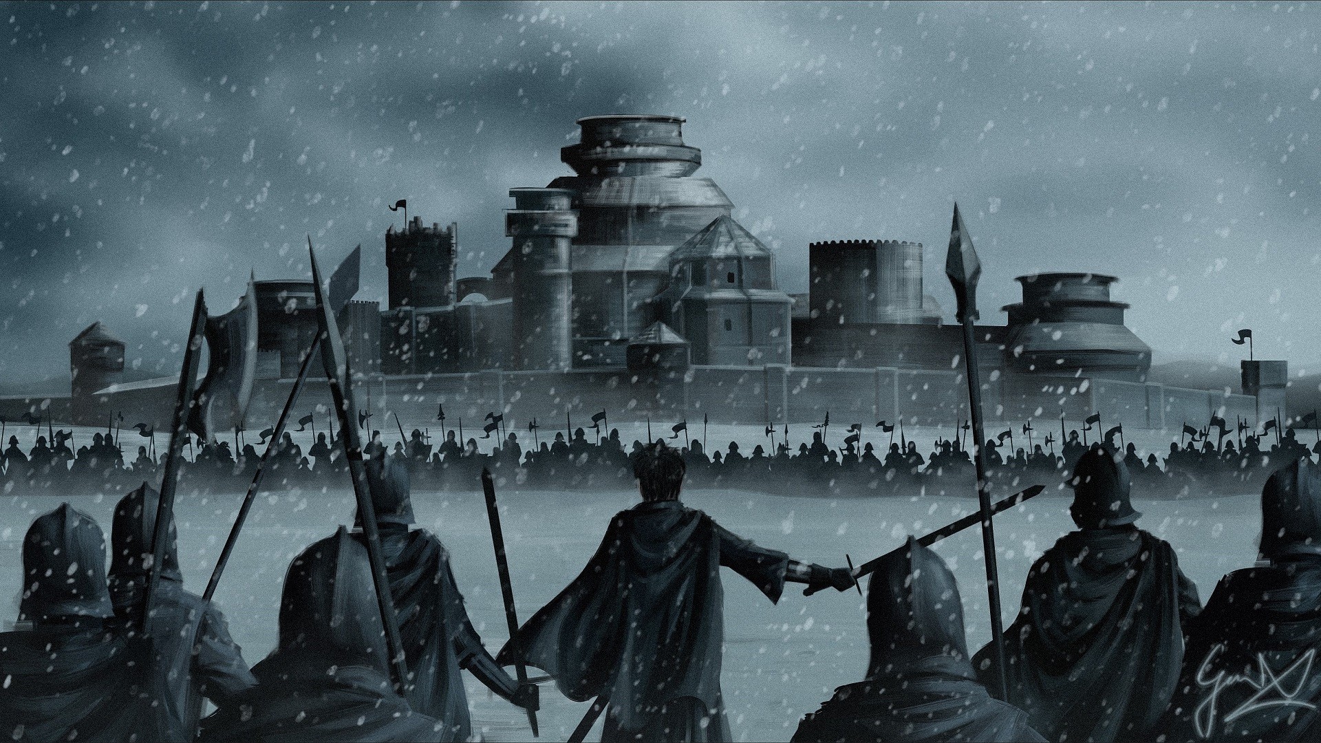 General 1920x1080 Game of Thrones Winterfell Stannis Baratheon war army snow winter artwork A Song of Ice and Fire fan art digital art fantasy art warrior TV series