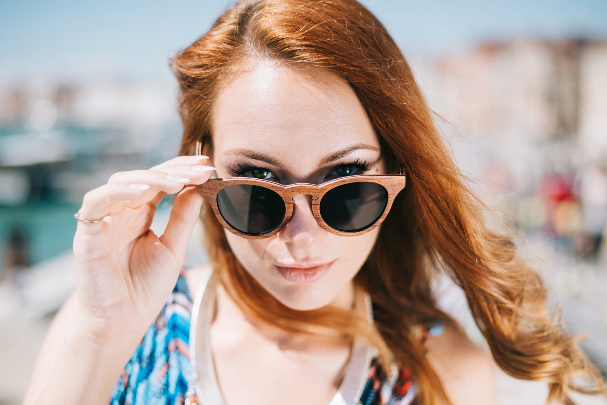 People 2048x1367 women redhead face portrait women with glasses touching glasses closeup sunglasses women with shades long hair looking at viewer model women outdoors
