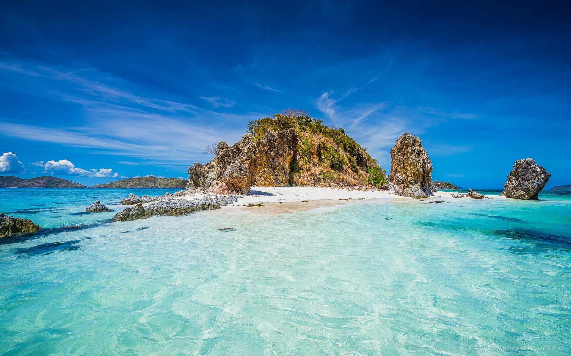 General 1920x1200 nature landscape island beach Philippines tropical rocks sand turquoise sea water summer mountains clouds Asia