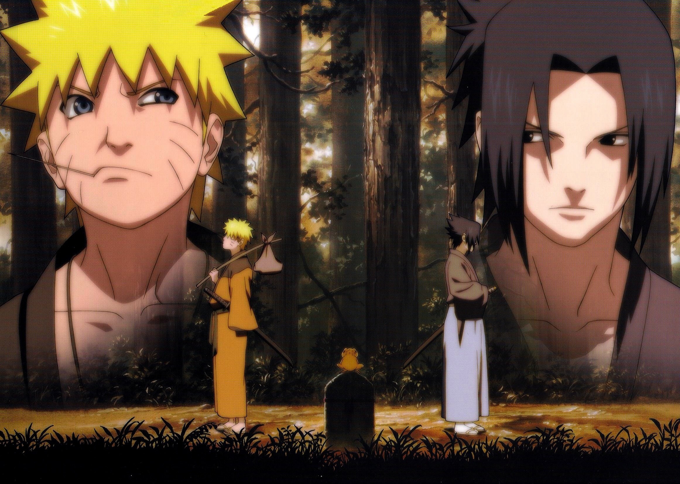 Anime 2323x1654 Naruto Shippuden Uchiha Sasuke Uzumaki Naruto forest sabre katana anime anime boys